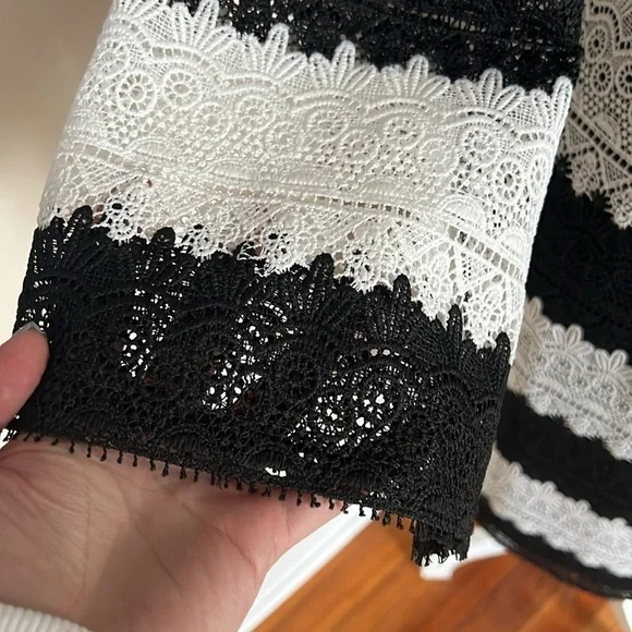 Jill Jill Stuart Classic Black and White Lace Striped Shift Dress 3/4 Sleeves 14 - Picture 5 of 12